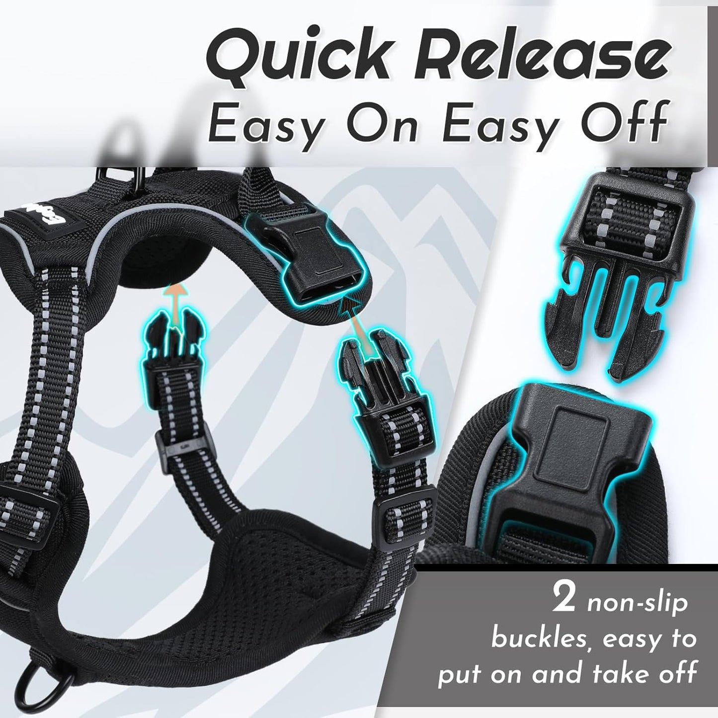 Eagloo Small Dog Harness No Pull, Service Vest with Reflective Strips and Control Handle, Adjustable and Comfortable for Easy Walking, No Choke Pet Harness with 2 Metal Rings, Black, XS