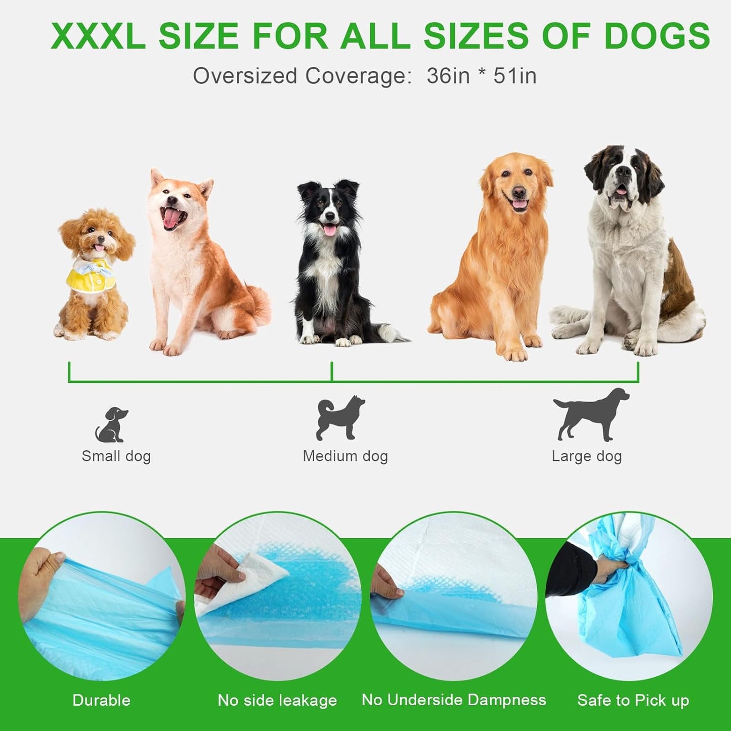 Pee Pads for Dogs & Cats, Extra Large 36"X51", 40 Count, Blue, Polymer, Polyethylene (PE), Fluff Pulp, 6 Layers, Disposable Pet Training Pads