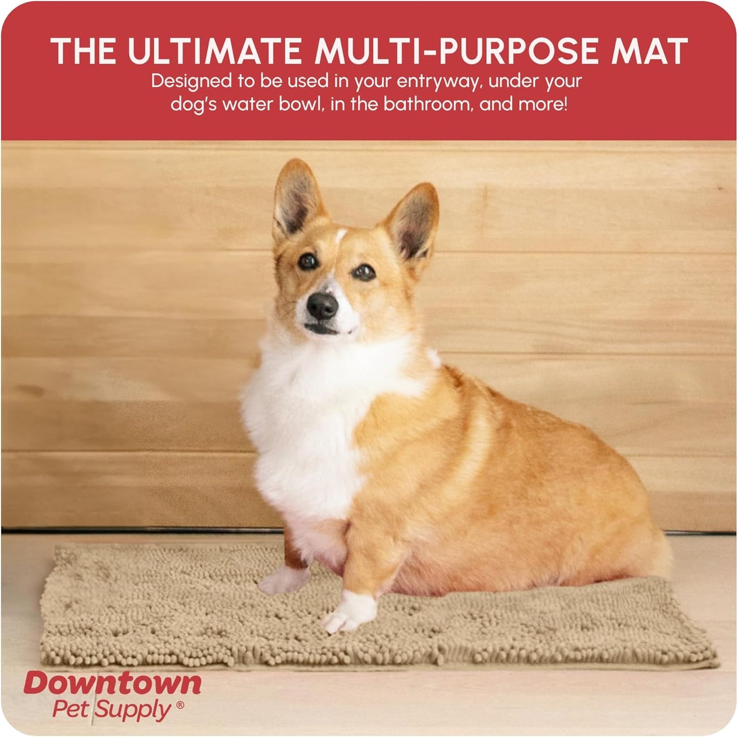 My Doggy Place Microfiber Dog Mat for Muddy Paws, 18" x 24" Oatmeal - Absorbent and Quick-Drying Dog Paw Cleaning Mat, Washer and Dryer Safe - Non-Slip Rubber Backed Dog Floor Mat, Small