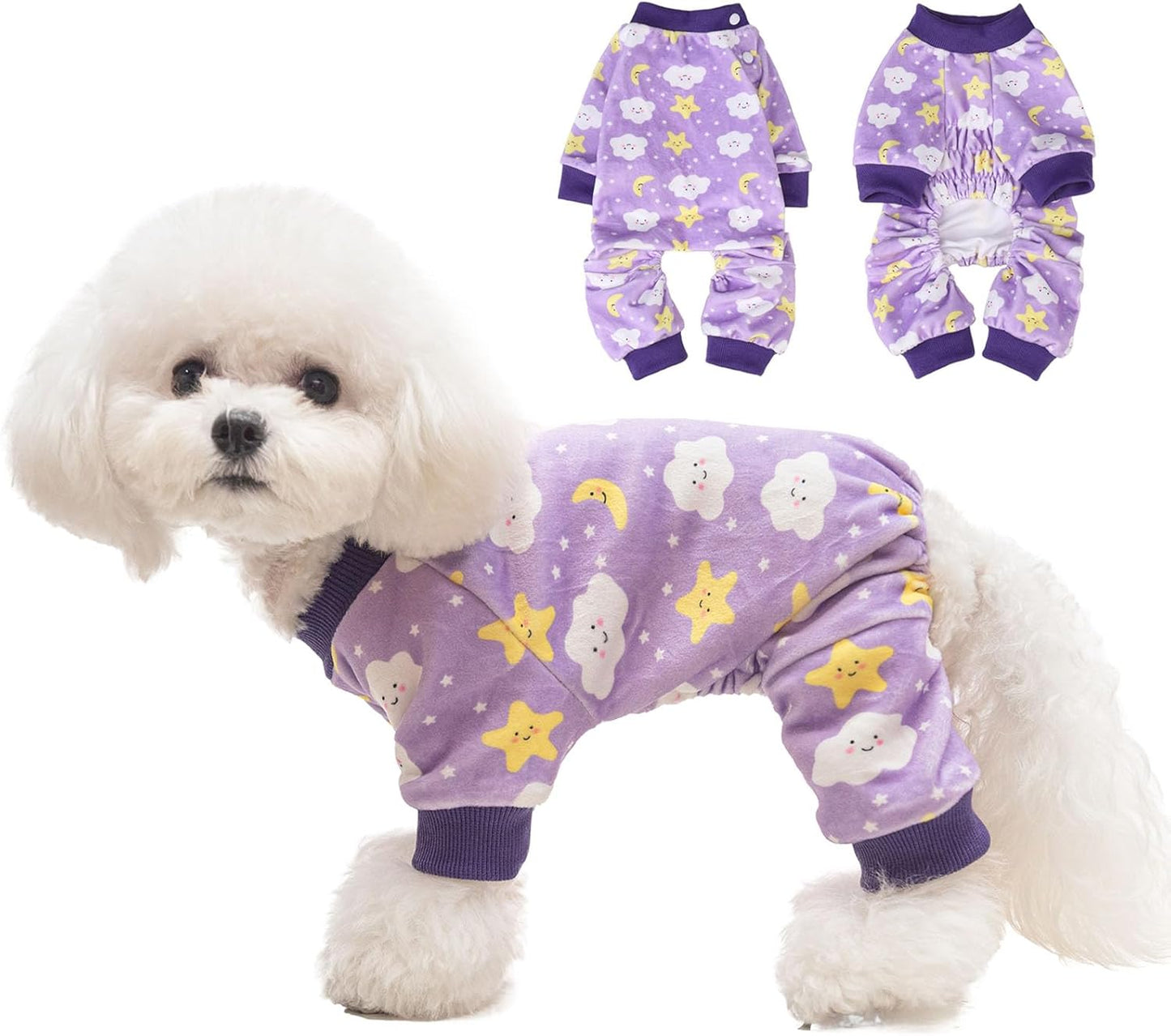 BEAUTYZOO Dog Pajamas Small Sized Dog, Summer Doggie Pajamas for Boy Girl, Soft Strechy Cotton Puppy Pjs Jammies Onesies for Men Women, Pet Jumpsuit Body Suit Cat Apparel Clothes, Purple S