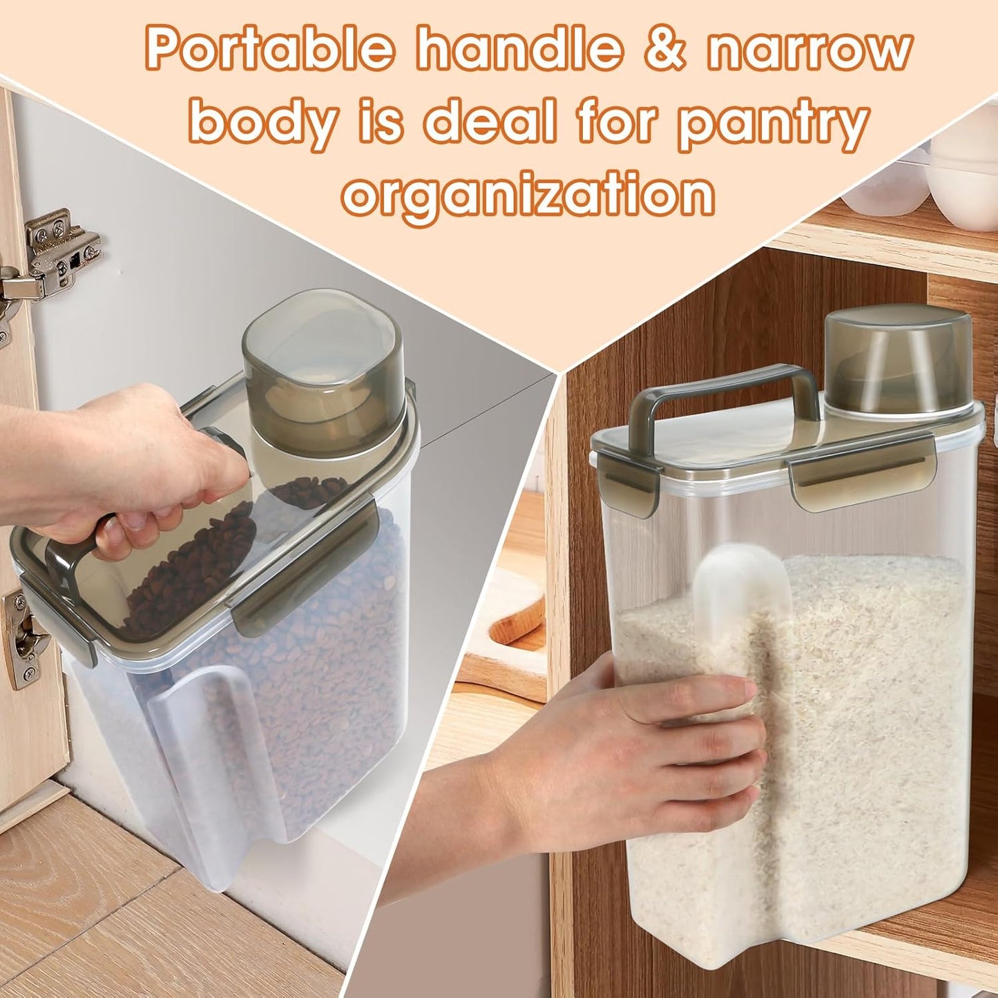 Rice Storage Container 10 Lbs, Airtight Food Dispenser with Large Spout and Cup for Rice, Cereal, Flour, Oatmeal, Pet Dog Cat Food Storage