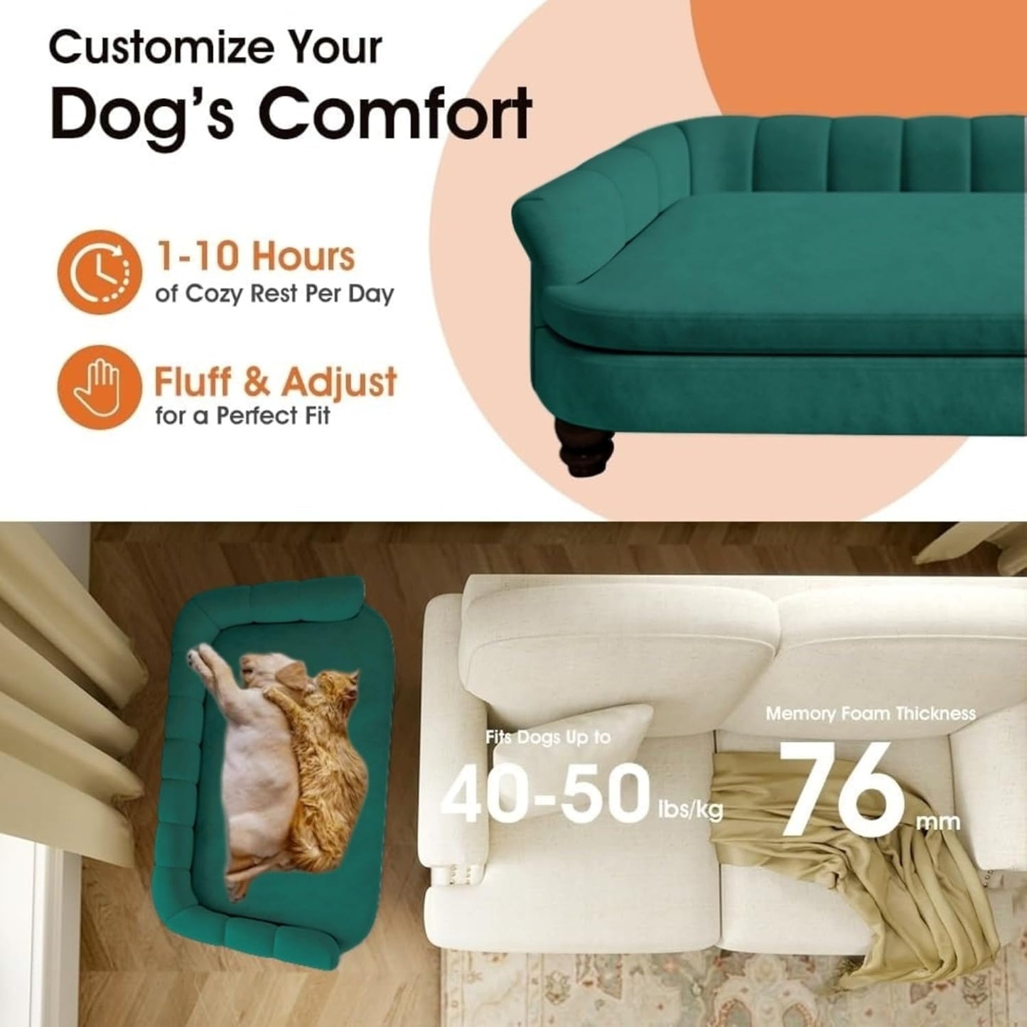 Dog Couch Sofa Bed, Comfortable Pet Sofa for Large and Medium Dogs, Soft Velvet Cushion, Durable Dog Furniture for Living Room