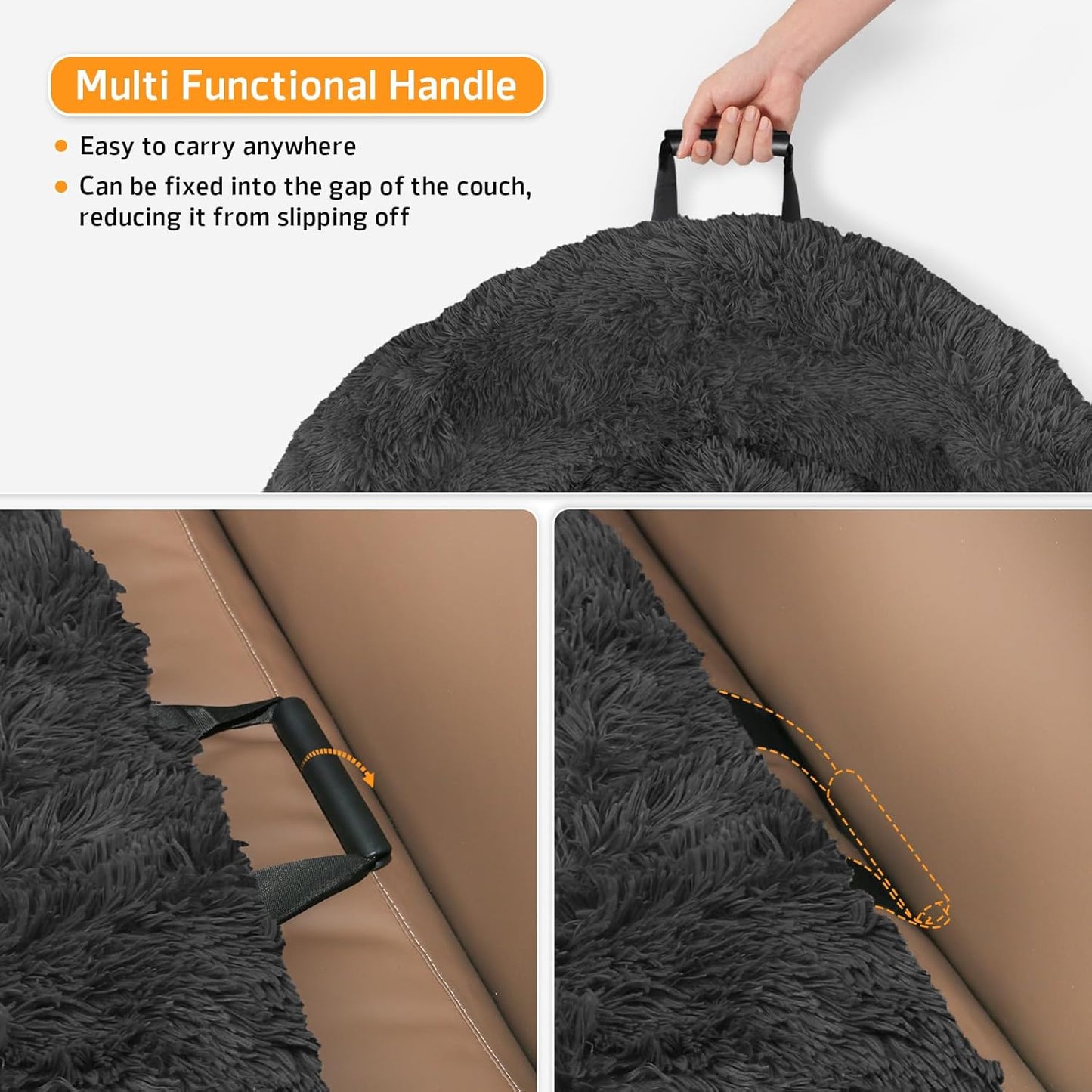 Calming Dog Bed Fluffy Plush Dog Mat for Furniture Protector with Removable Washable Cover for Large Medium Small Dogs and Cats (Extra Large(53x39.3x6), Dark Grey)