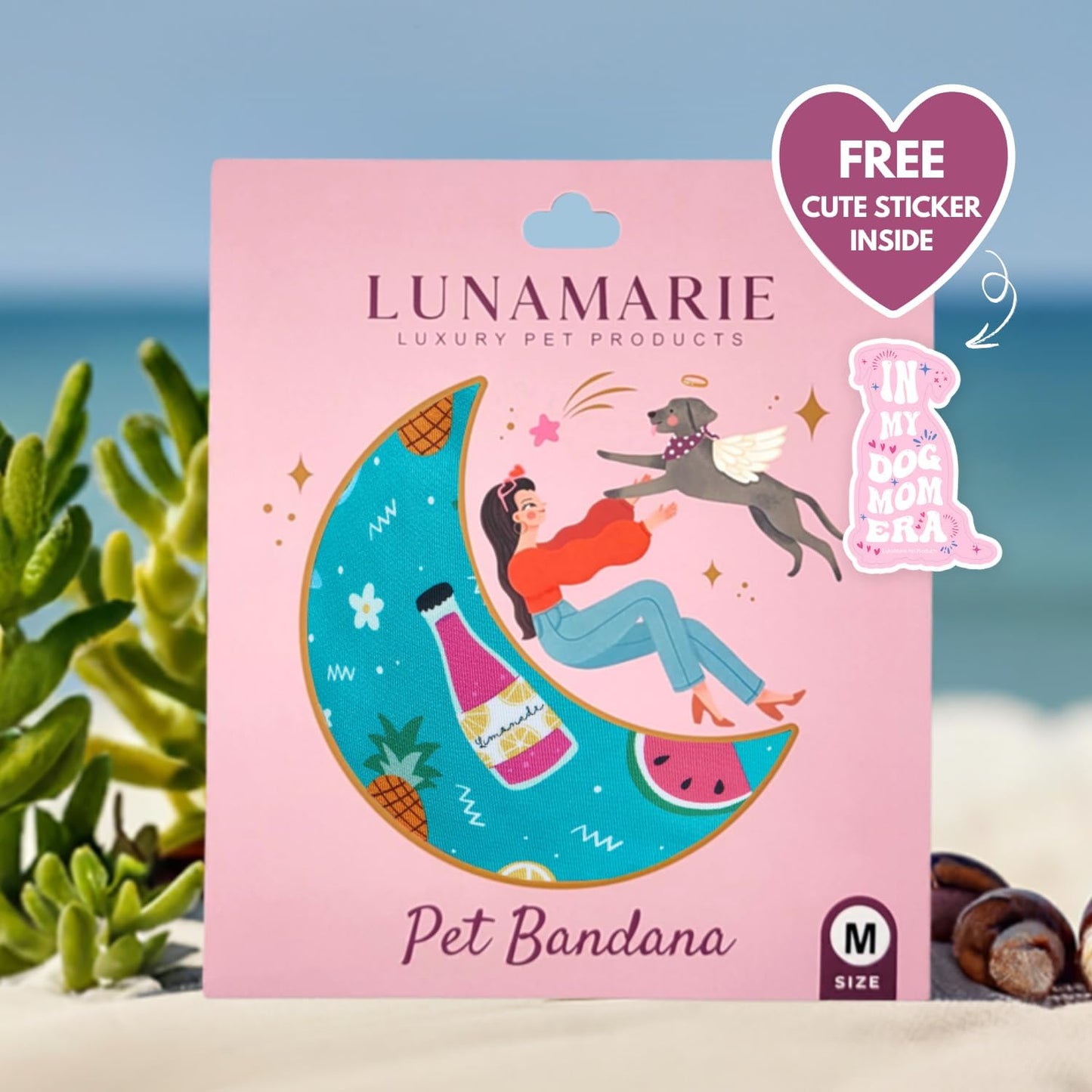 LunaMarie - Luxury Pet Birthday Bandanas -Premium & Silky Poly Fabric | 100% Handmade | Custom Shape Dual Layered (Sippin' Poolside, Small)