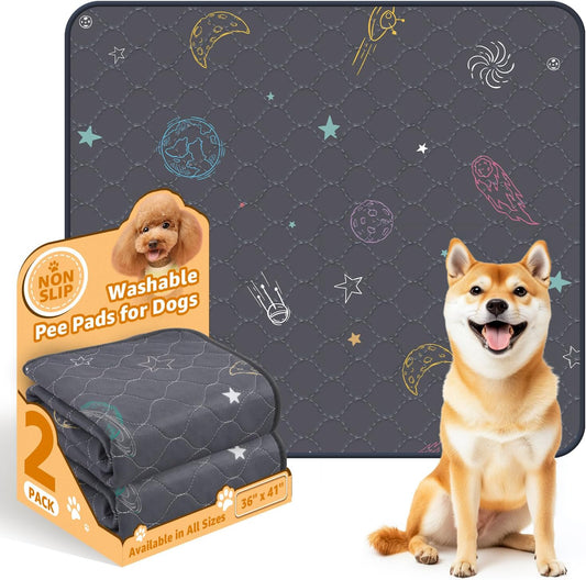 LOOBANI Pee Pads for Dogs Washable: Reusable Dog Pee Pads for Medium Pet, 2 Pack Waterproof Puppy Whelping Pads 36" x 41", Non-Slip Potty Training Mat for Dog Playpen, Floor, Cage, Sofa, Crate, Grey