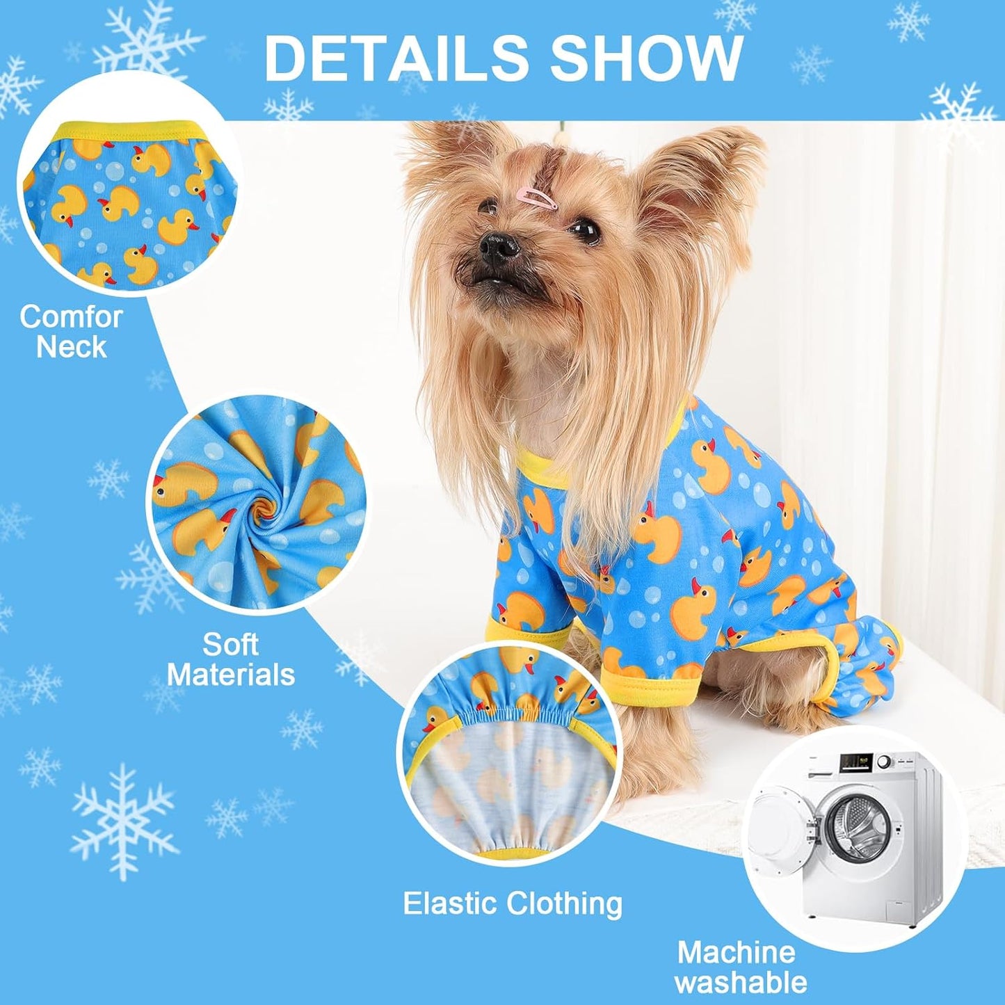 Dog Pajamas Small Sized Dogs Stretchable Summer Dog Clothes Pjs 4 Legs Girl Boy Cute Soft Puppy Outfits Doggie Cat Jammies Jumpsuit Sleeper for Pet, Blue Duck, M