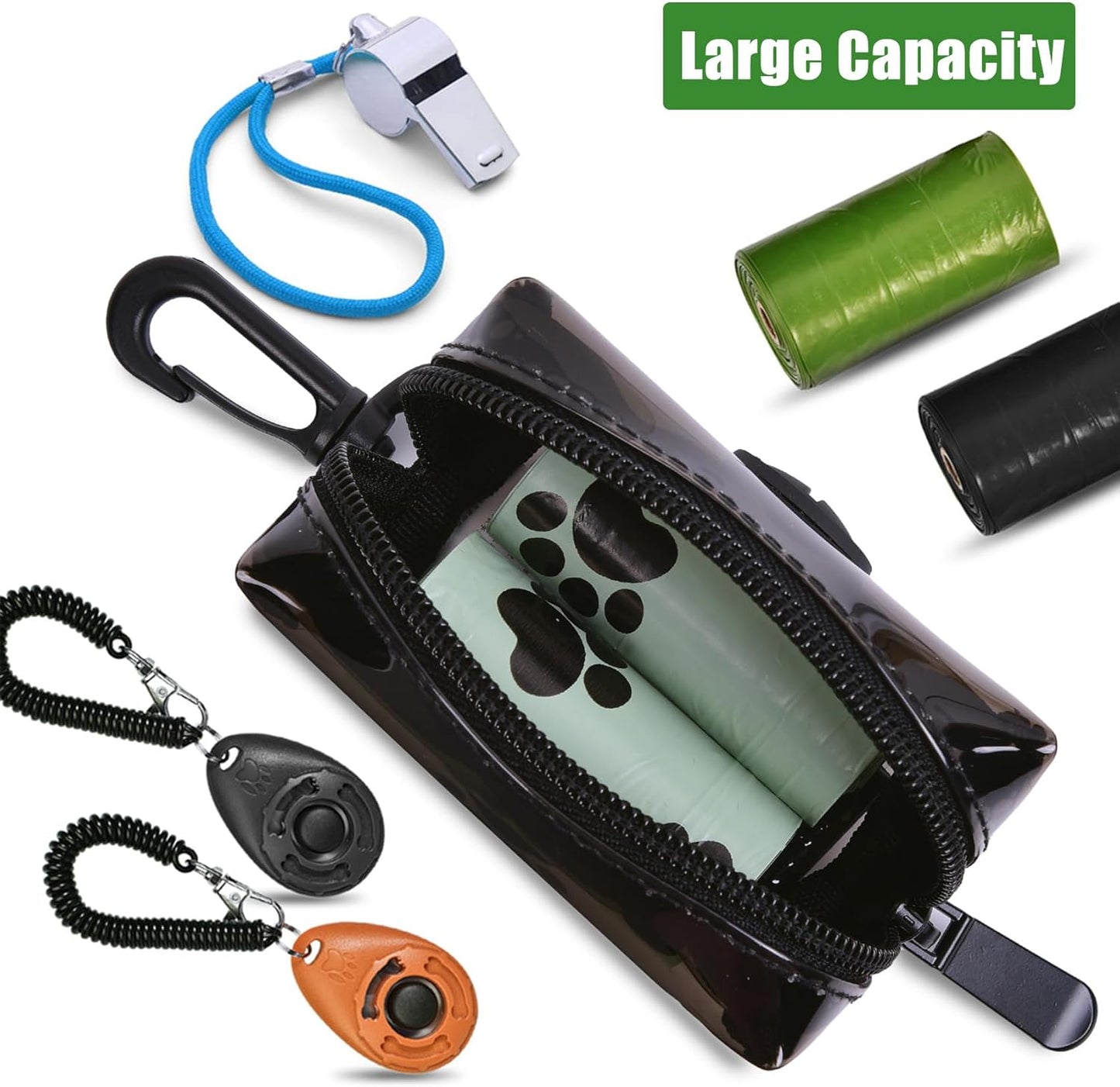 Dog Waste Bag Dispenser Poop Bag Dispenser for Leash Accessory dog Poop Bag Holders Fits Dog Leash Include Hand Free Holder, Clear, No-PUXB