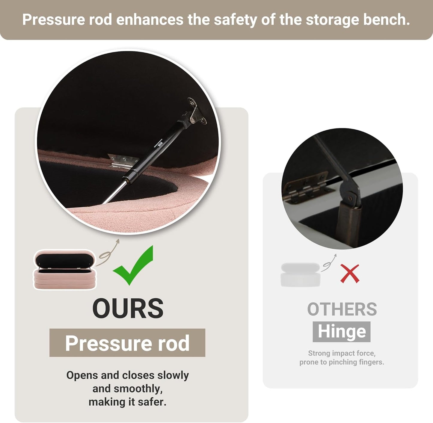 Storage Ottoman Bench 49.2 Inch Upholstered Fabric Storage Bench for Bedroom End of Bed Aesthetic Large Oval Ottoman for Living Room Entryway (Pink)