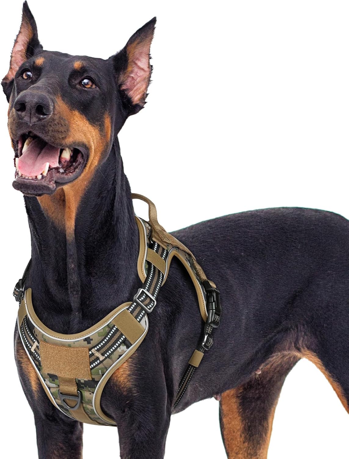 rabbitgoo Dog Harness for Large Dogs No Pull, Tactical Service Pet Vest with Molle and Control Handle, Adjustable and Reflective Military Harness for Easy Walking and Training, Brown camo, XL
