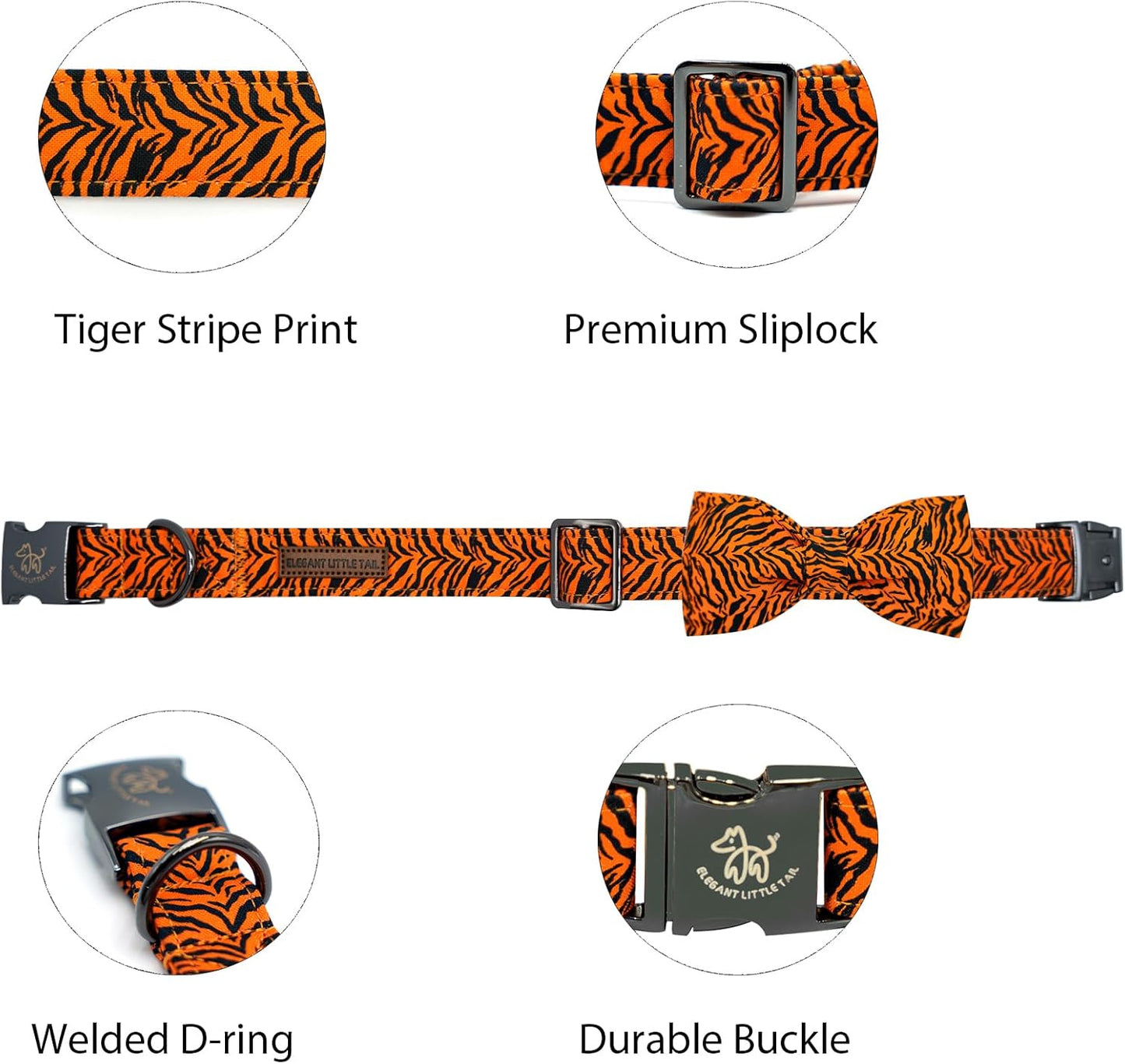 Elegant Little Tail Tiger Print Dog Collar, Large, Cotton, Unique Seasonal Design, Buckle Closure, Adult, Large Breed