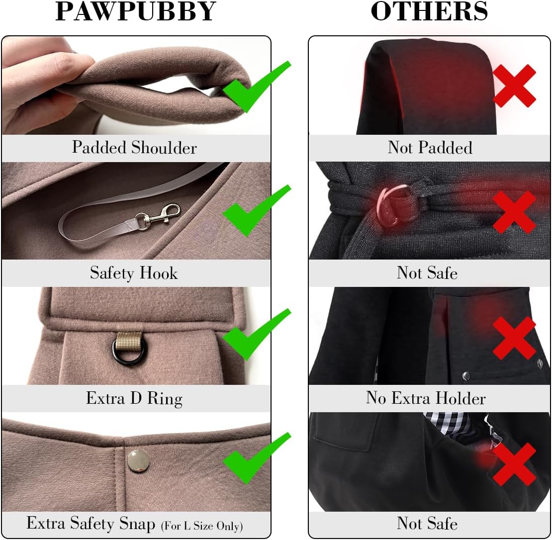 Dog & Cat Carrier Sling, Adjustable Soft Padded Shoulder Puppy Carrier, Hands-Free Dog Carrier Bag with Double Safety Buckles Premium Material for Outdoor Travel (Caramel, L)