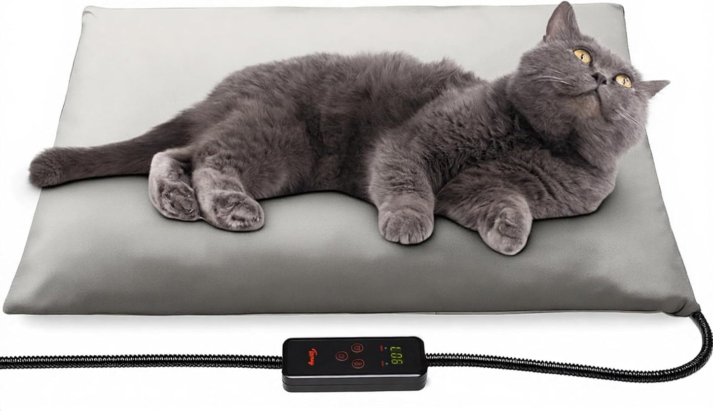 Toozey Small Pet Heating Pad, 6 Adjustable Temperature Dog Cat Heating Pad with Timer, Waterproof Heated Cat Bed with Chew Resistant Cord, Indoor Electric Pet Heated Mat 18x16in