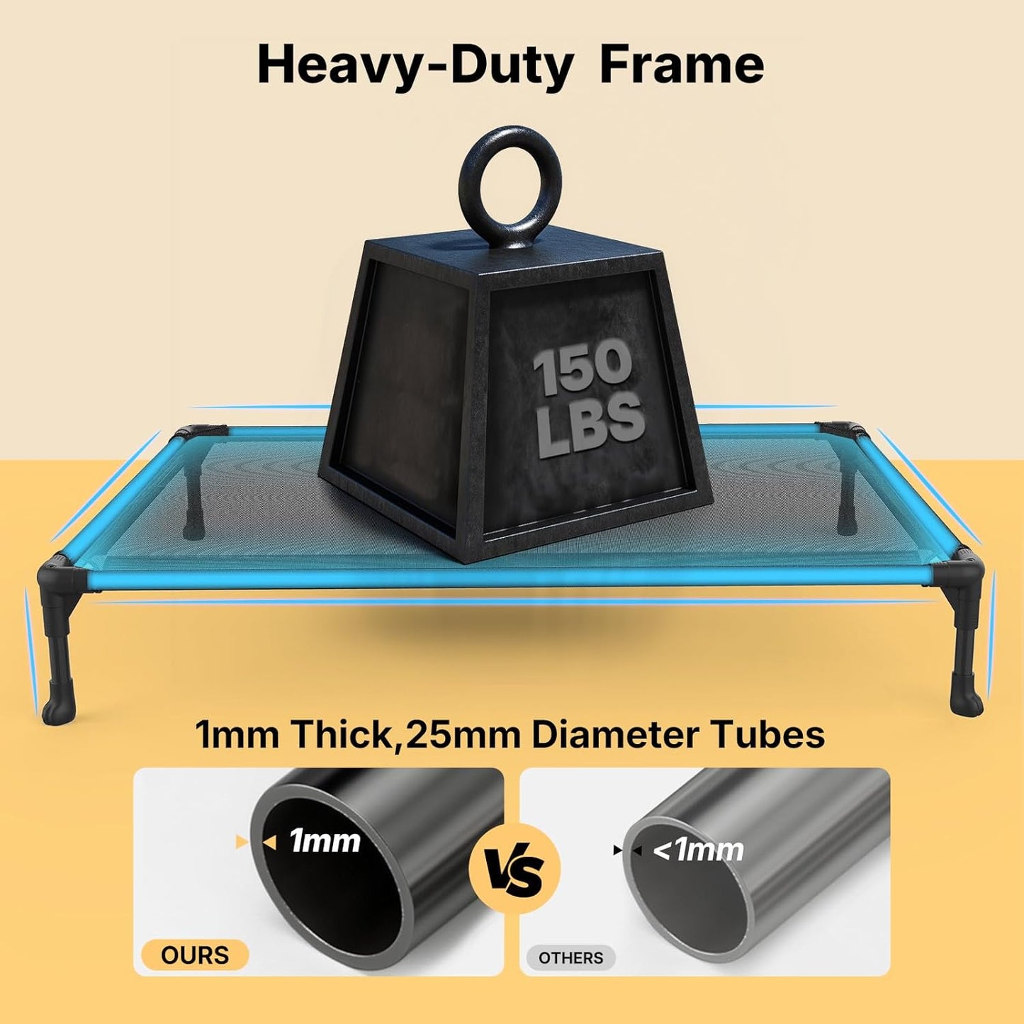 Veehoo Outdoor Elevated Dog Cot Bed, Cooling Raised Pet Bed for XX-Large Dog, Washable Breathable Mesh Hammock Bed with No-Slip Feet, Indestructible Ground Off Training Platform Cot-59"x37.5" Brown