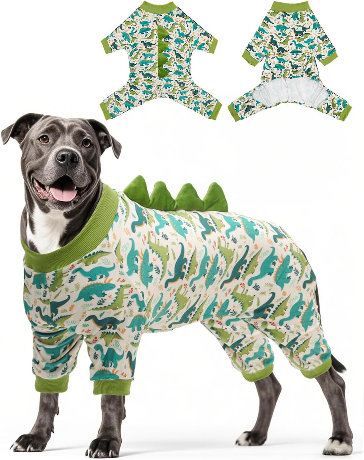 CuteBone Dinosaur Costume Dog Pajamas, Stretchy Spandex Crystal Velvet Sleepwear Coat for Small Dogs, Soft & Warm Pet Outfit Clothes for Cold Weather, Cozy Pullover Design COSP05-3XL