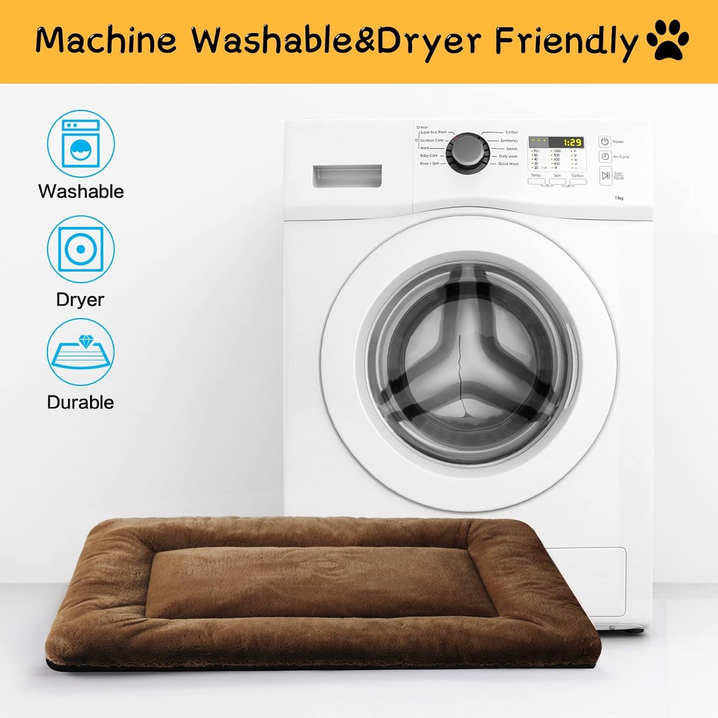 Dog Beds Crate Pad for Small Dogs Ultra Soft Dog Crate Bed Washable & Anti-Slip Kennel Pad for Dogs Cozy Sleeping Mat,Brown 24inch