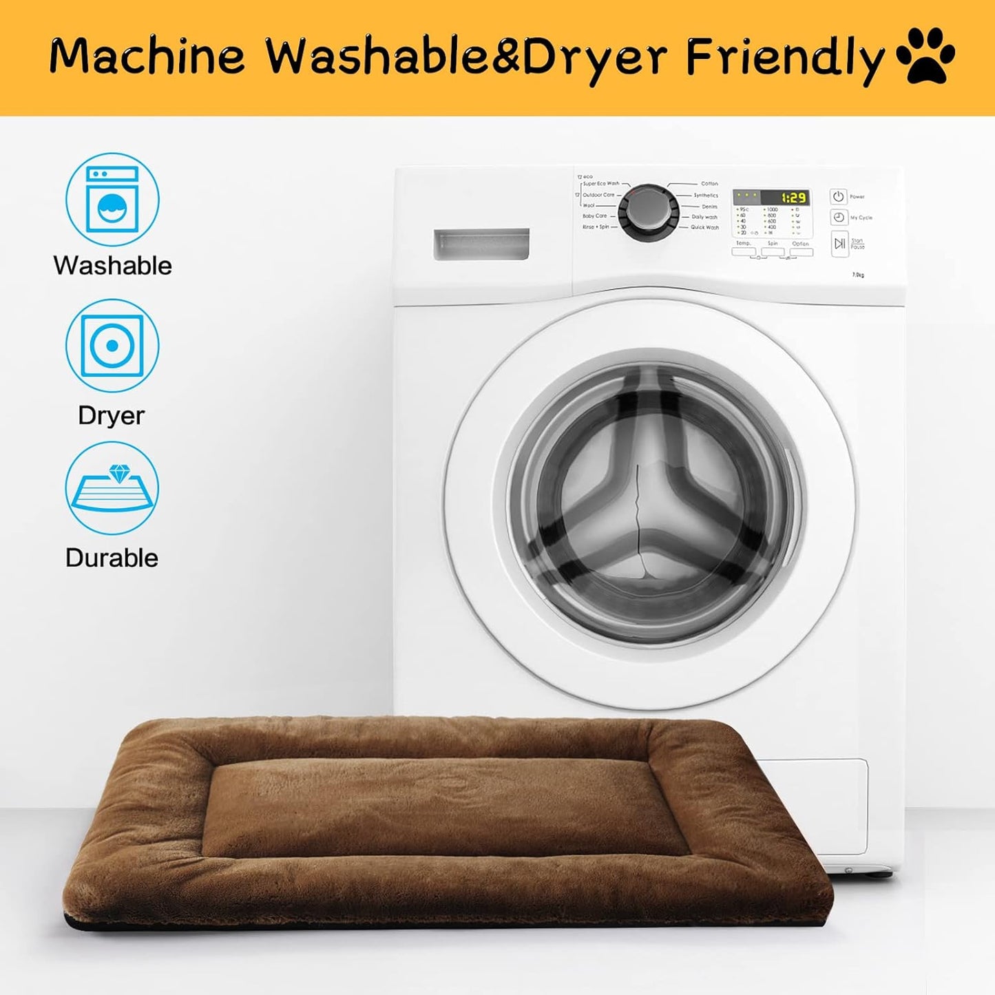 Ultra Soft Dog Bed & Kennel Pad for Large Dogs - Fit Metal Crates, Washable & Anti-Slip, Cozy Sleeping Mat - Brown, 42 inch