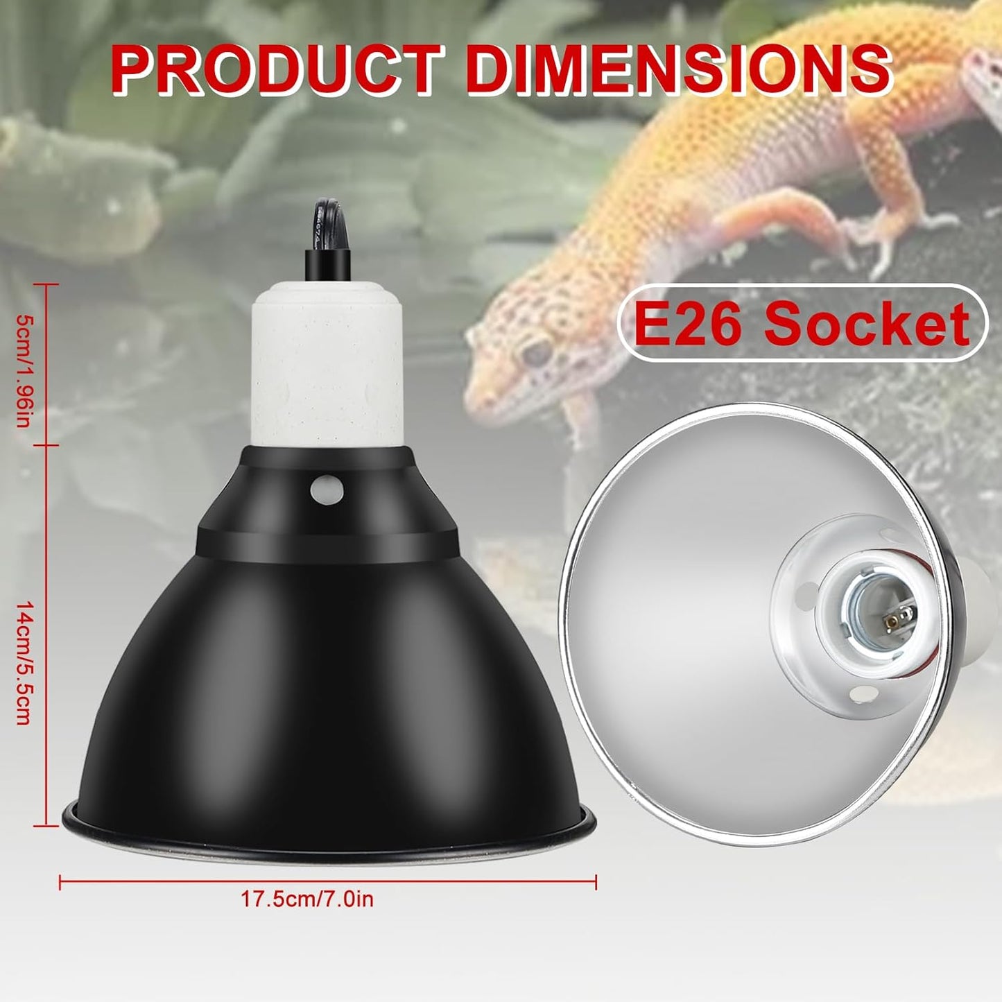 Large Caliber Reptile Lamp Cover Dome Supports Up to 250W, Diameter 7.0 Inch Heat Lamp/Light Fixture Dome Fit for E26 UVA/UVB Basking Bulbs, Perfectly Fit 250 watts Ceramic Heat Lamp