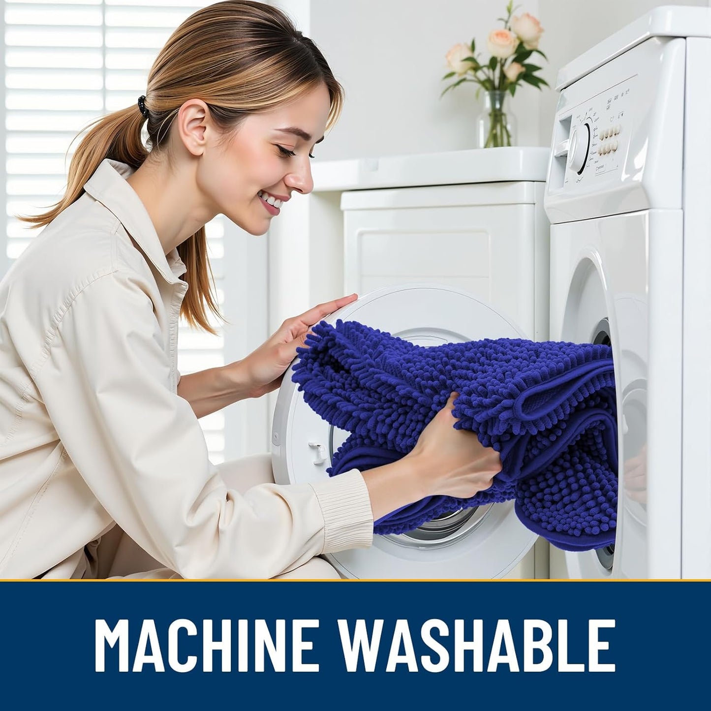 Smiry Dog Door Mat for Muddy Paws 24x16, Absorbs Moisture and Dirt Doormat, Non-Slip Washable Quick Dry Chenille Front Door Mat Indoor Entrance, Entryway Carpet for Inside Floor, Navy Blue