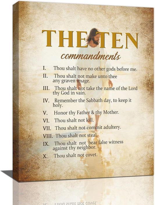 The Ten Commandments Christian Pictures Wall Art, Bible Verse Jesus Bathroom Wall Decor Religion Scripture Framed Painting Religious Canvas Artwork for Church Bedroom Living Room 20"L x 16"W