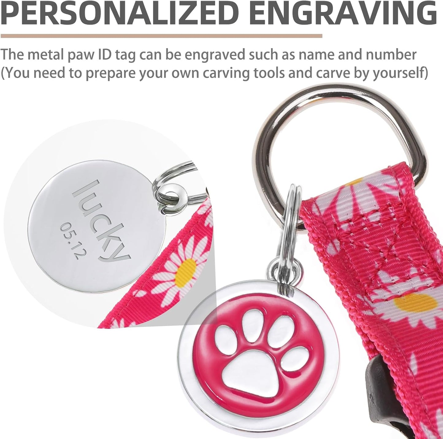 PUPTECK No Pull Dog Harness Soft Adjustable Basic Nylon Step in Puppy Vest Outdoor Walking with ID Tag, Fuchsia Daisy, M