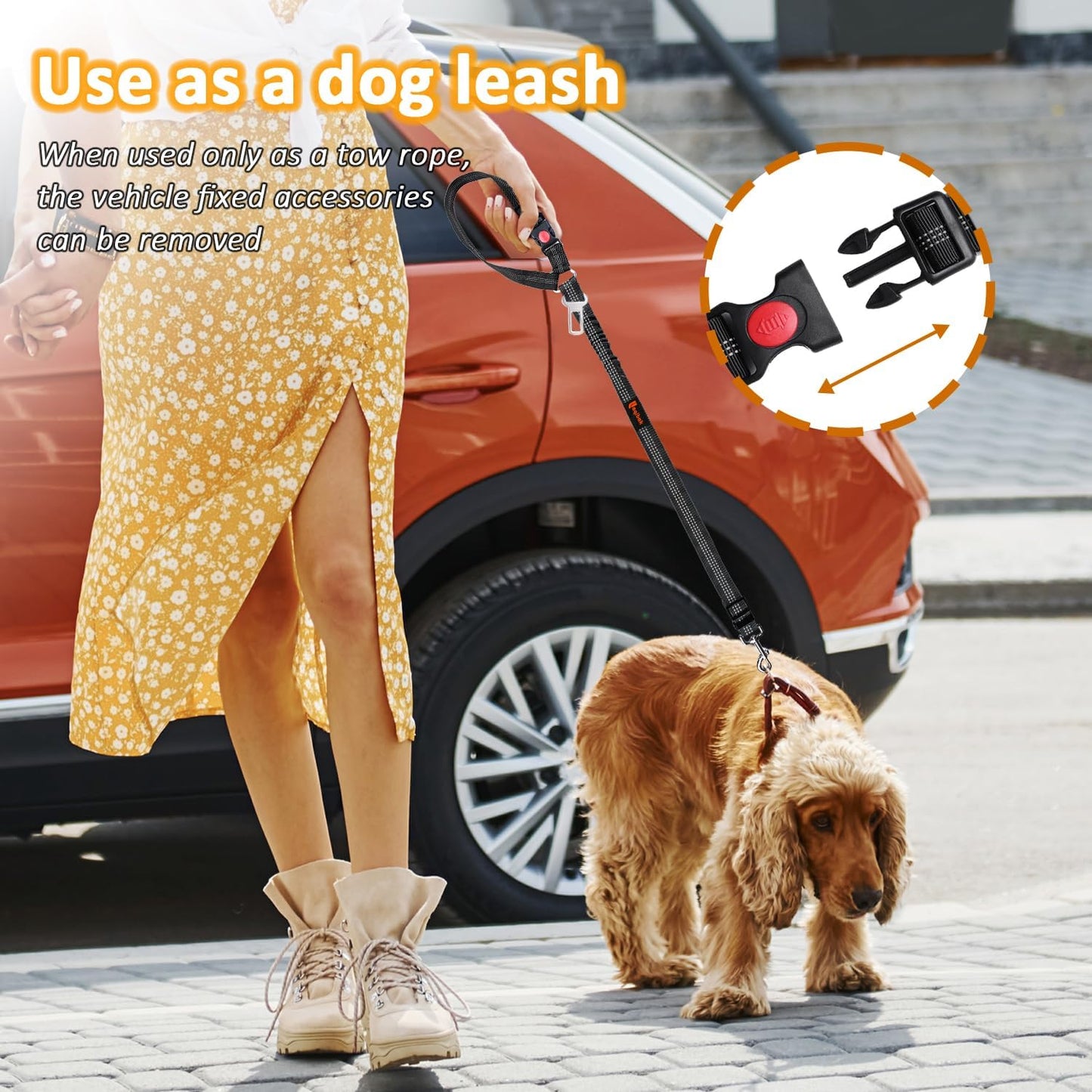 Removable Dog Seat Belt Harness for Car, 3 in 1 Pet Dog Car Seatbelt Leash, Retractable Restraint Secures to Vehicle Headrest & Adjustable Reflective Bungee Dog Seatbelt Tether, Black