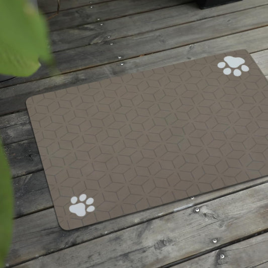 Le courant Pet Feeding Mat-Absorbent Pet Placemat for Feeding Bowl, with Waterproof Rubber Backing, Quick Dry Water Dispenser Mat for Dog and Cat,Brown.Dog Paw-15.7x23.6 in