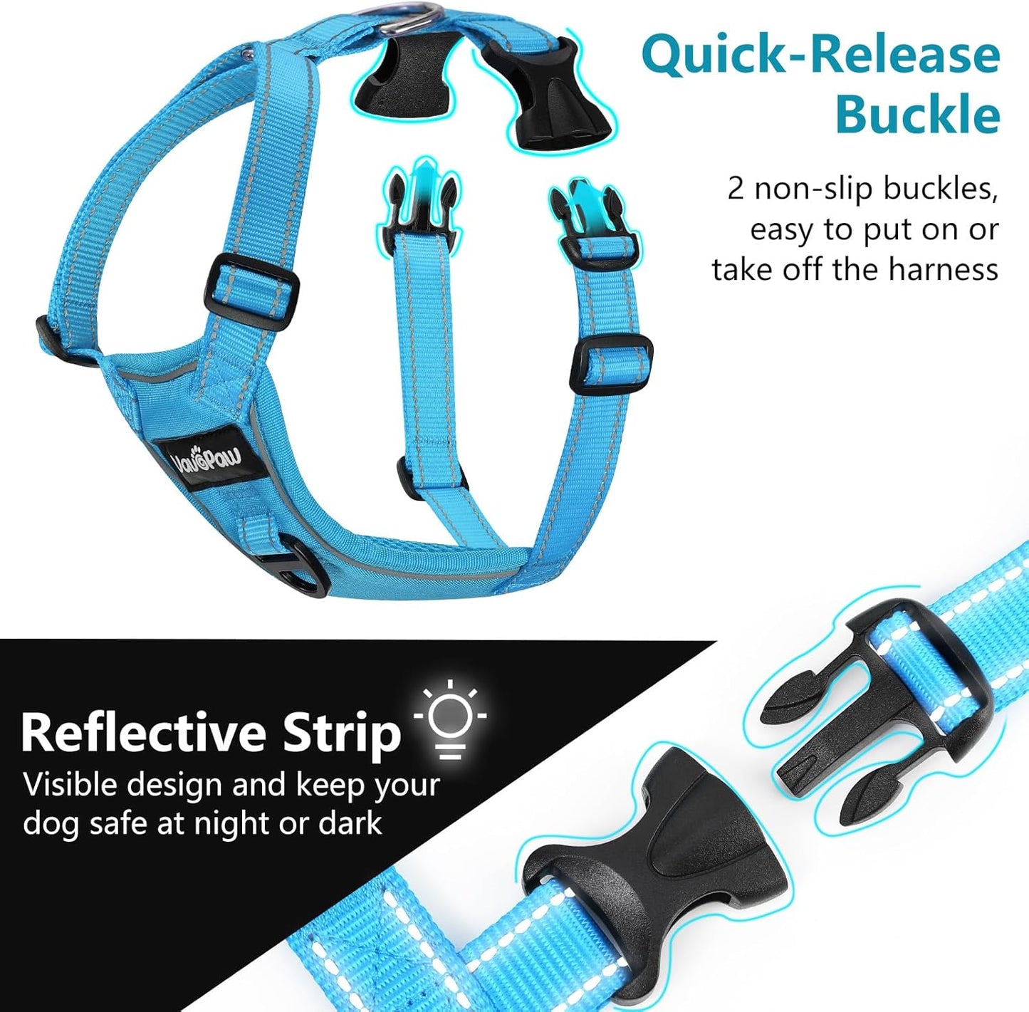 Dog Seat Belt Harness for Car, Dog Car Harness Adjustable Mesh Breathable & Dogs Seatbelt Safety Tether with Elastic Bungee for Small Medium Large Pets(Blue, S)