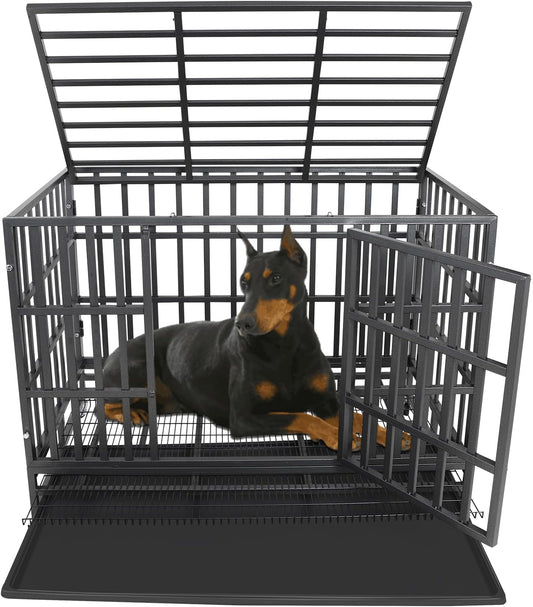 Confote 48" Heavy Duty Dog Crate Cage Kennel Metal Pet Crate Cage Indoor Outdoor Pet Kennel for Large Dogs with Removable Tray, Double Door