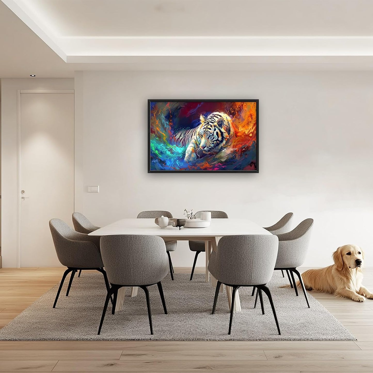 Quorin White Tiger Large Wall Art Abstract Colorful Tiger Animal Pictures Wall Decor Canvas Print Painting Artwork for Bathroom Living Room Bedroom 36L x 24W