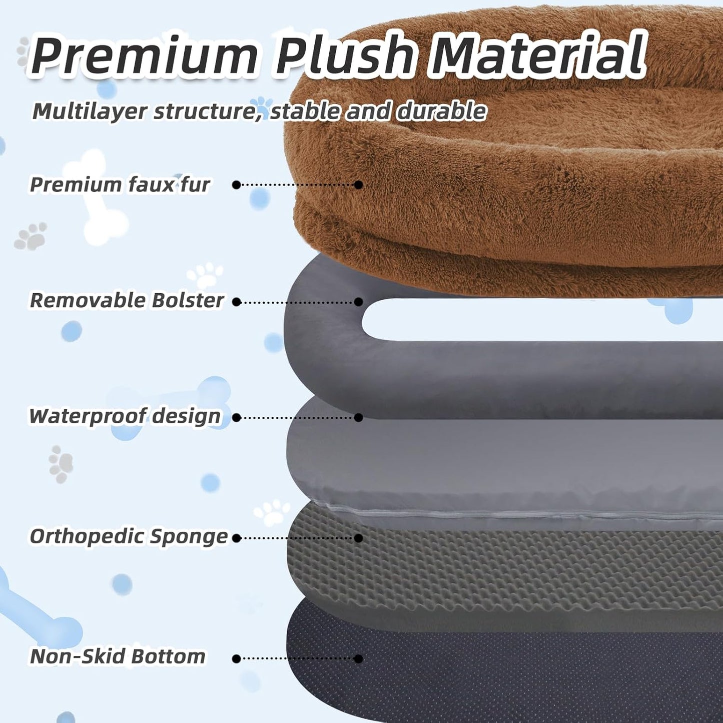 Human Dog Bed, Brown, 71''x45''x12'' Size Fits You and Pets, Washable Faux Fur Pet Bed for People Doze Off, Napping Orthopedic Dog Bed, Present Plump Pillow, Blanket, Strap