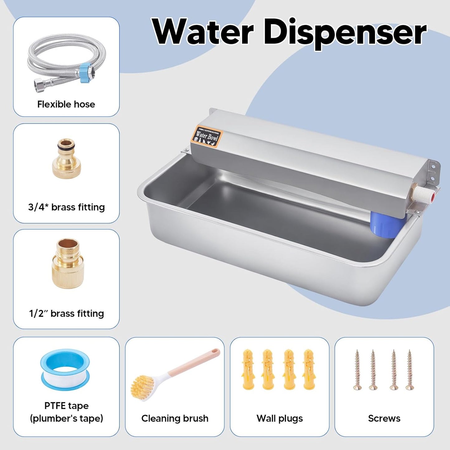 Automatic Water Dispenser for Dog, 6L Dog Water Bowl Dispenser, Large Stainless Steel Indoor/Outdoor Water Feeder Suitable for Dogs Livestock Chicken Horse, Easy to Clean