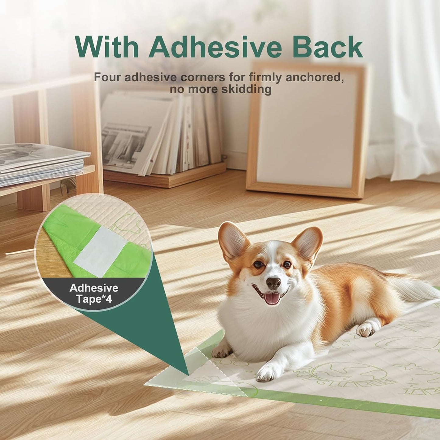 Dog Pee Pads with Adhesive Strips 50Count, 19"X30" Extra Large Disposable Pee Pads for Dogs, Non-Slip Puppy Training Pads for Crate/Cage/Carrier