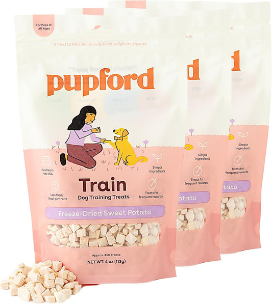 Pupford Freeze Dried Training Treats for Dogs & Puppies, 1400+ One Ingredient Bites (Sweet Potato, 4 oz, 3 Pack)