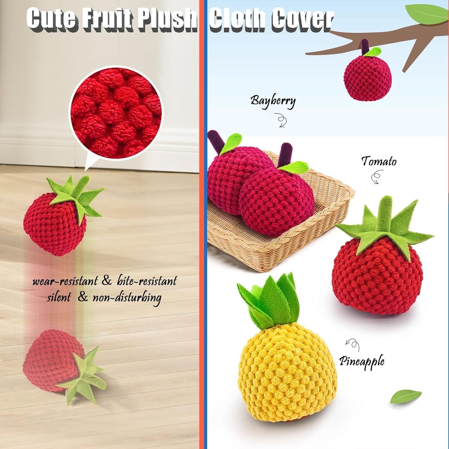 Zoomie Buddy 2.0, Zoomie Buddy for Dogs, 2 in 1 Smart Touch Interactive Dog Balls ＆ Pet Feeder, 2.83" Diameter, Suitable for Small/Medium Dogs, with Fruit Plush Cover (2*Blue, Pineapple)