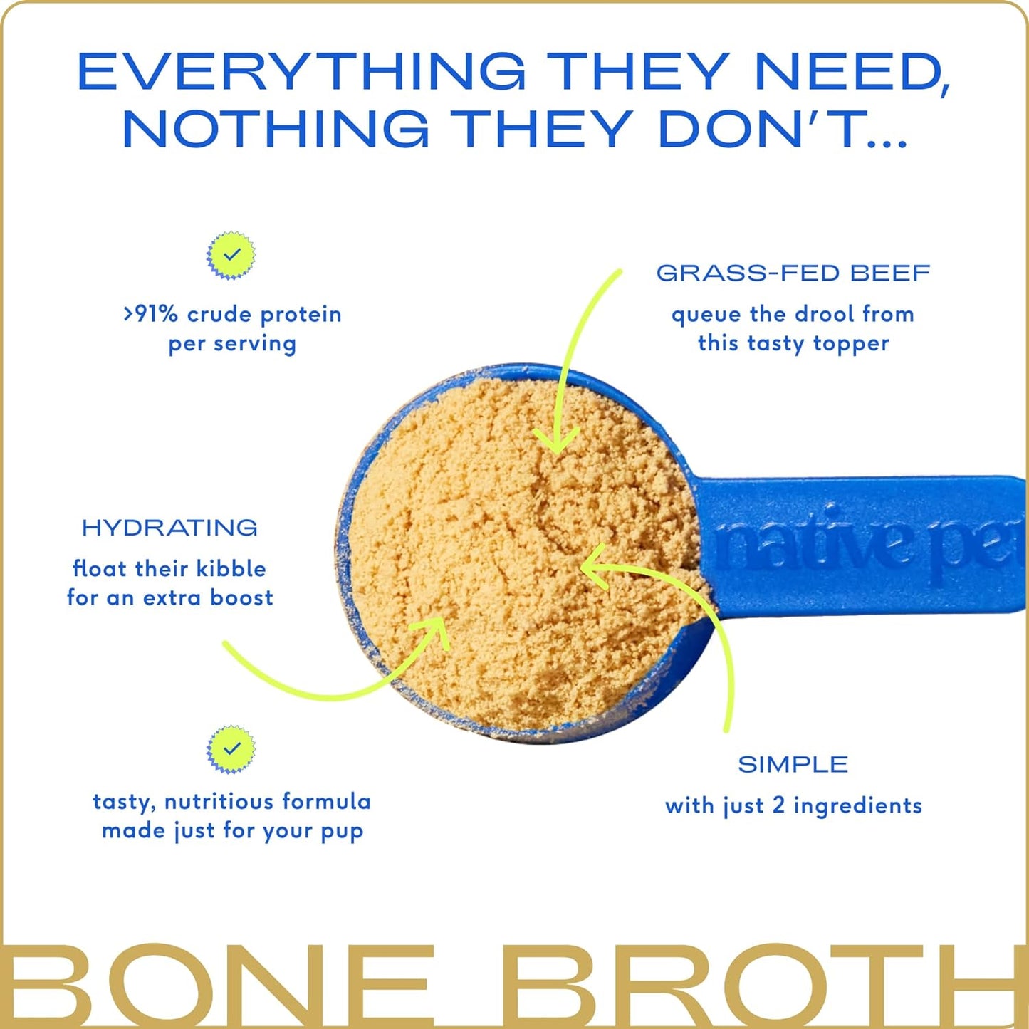 Native Pet Bone Broth for Dogs - Made with Real Beef Bone Broth, Dog Food Toppers for Picky Eaters - Provides Extra Hydration & Nutrition for Joint Strength, Immunity & Heart Health-48 Scoops