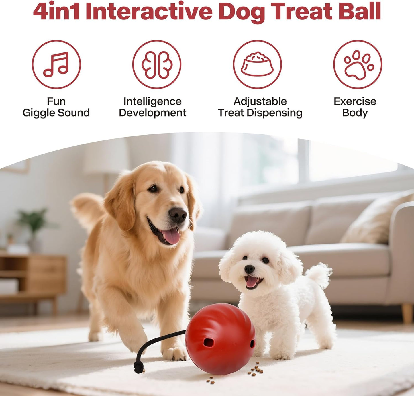 Pet Prime Dog Treat Ball Interactive Squeaky Rolling Treat Dispensing Toys Dog Food Puzzle Slow Feeder Ball Mental Stimulation Enrichment Toys for Small,Medium,Large Breeds