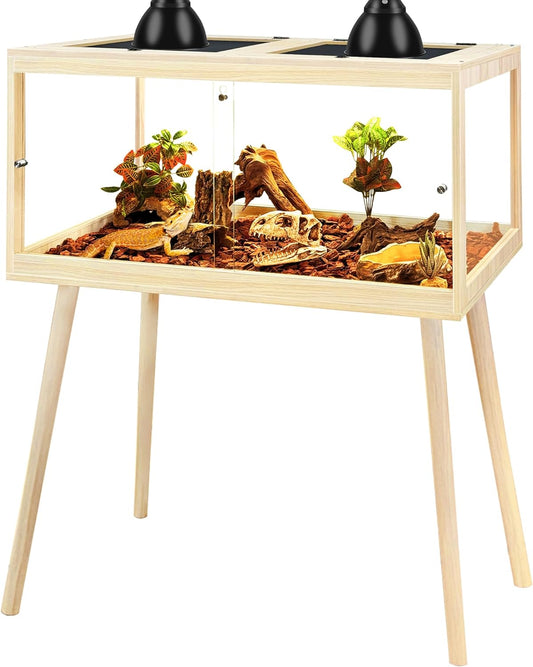 PROLEE Bearded Dragon Tank with Leg,Tempered Glass Lizard Tanks and Reptile Enclosure,Up to 78 Gallon Reptile Tank with Metal Mesh and Lockable Door for Snakes,Chameleon (Oak, 60Gallons,40inch)