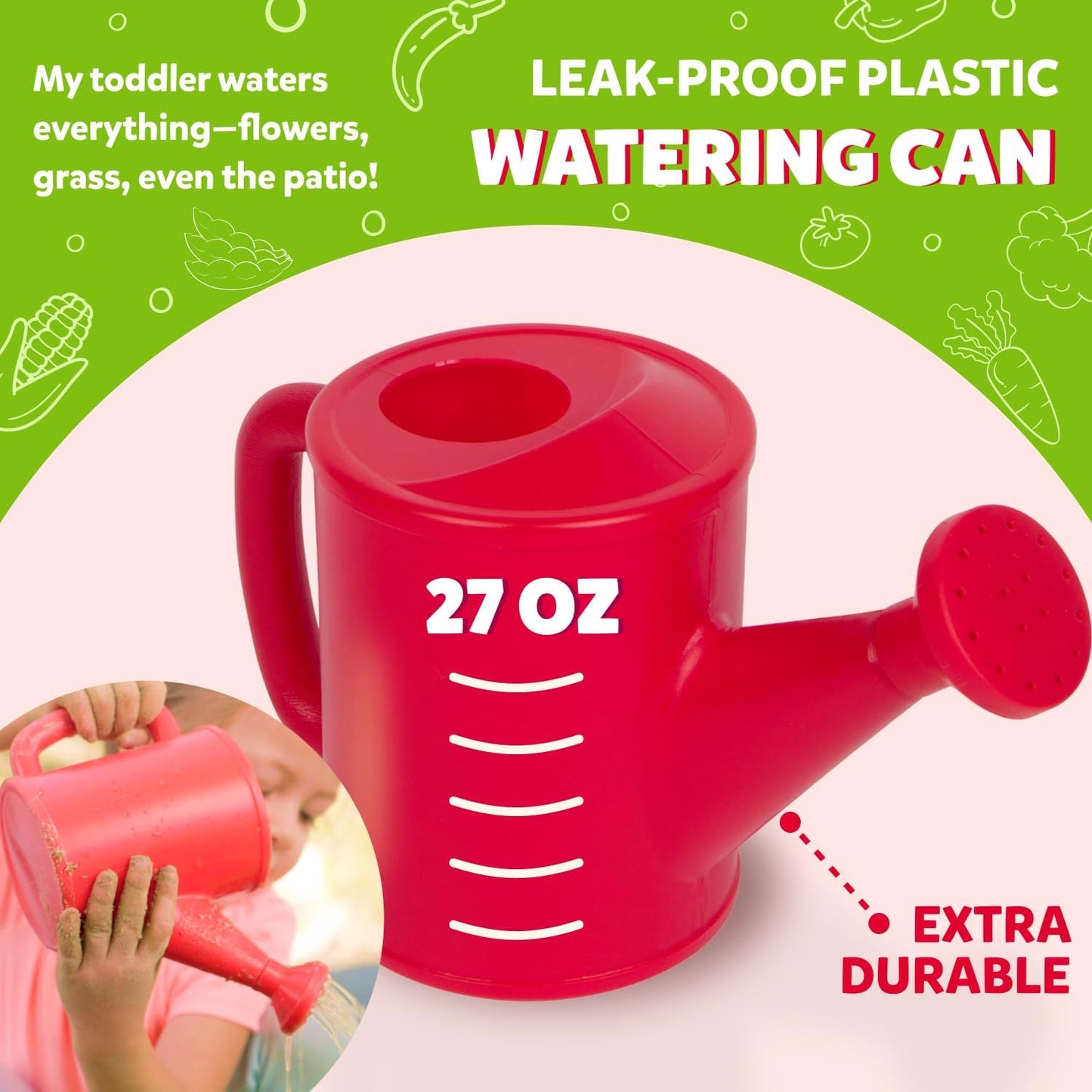 Matching Board Book - Red Kids Gardening Tools Set Includes Sturdy Tote Bag, Watering Can, Shovel, Rake, and Trowel - Garden Storybook - Kids Garden Tools- Easter Gifts for Toddler Age on up.