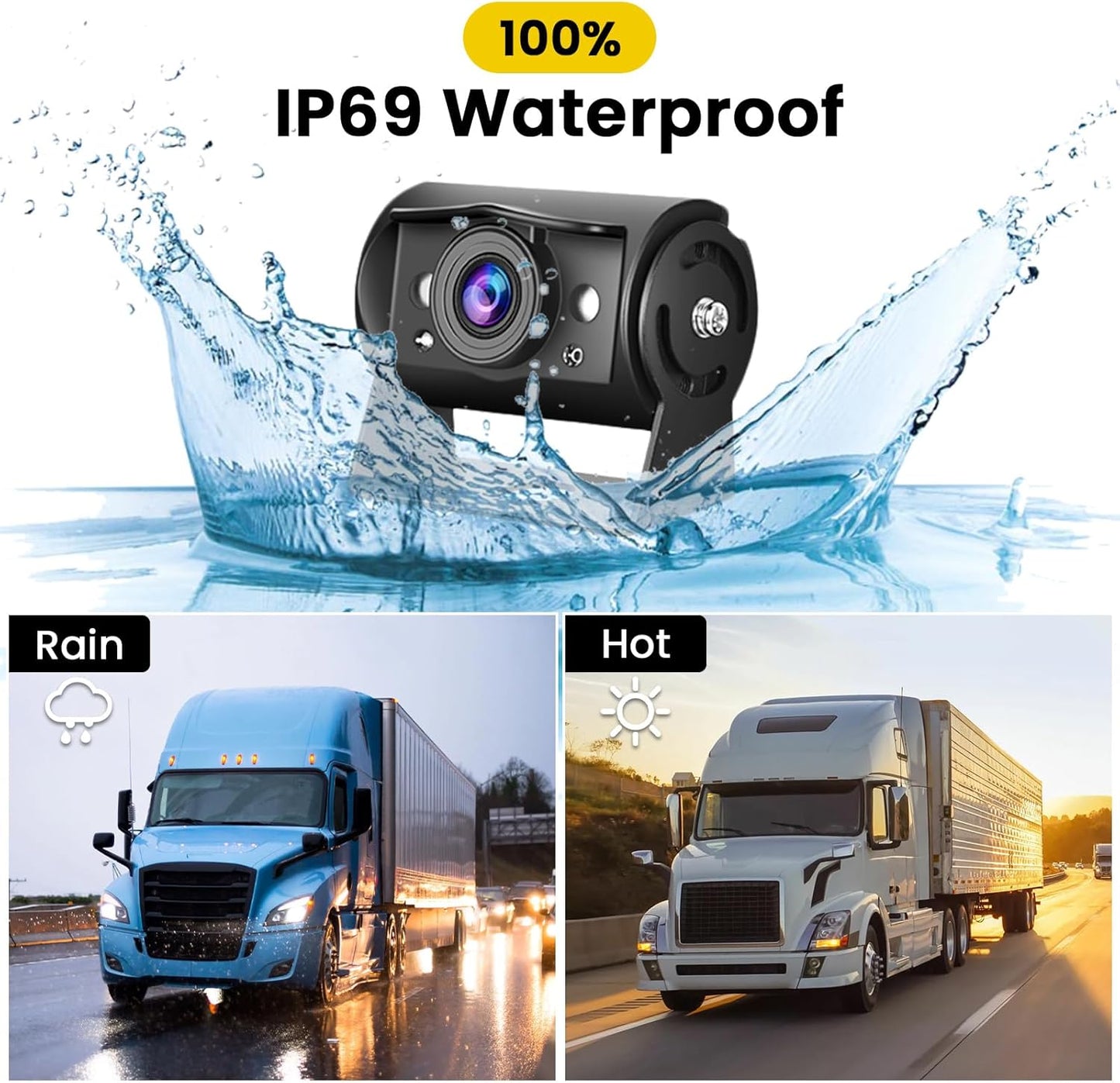 Hikity Dual Backup Camera Monitor Kit, 7'' 1080P RV Reverse Camera System for Trucks, SUV, Bus, Pickup, Plug & Play, Night Vision, Wide Angle, IP69 Waterproof Rear View Camera, (49.2ft Video Cable)