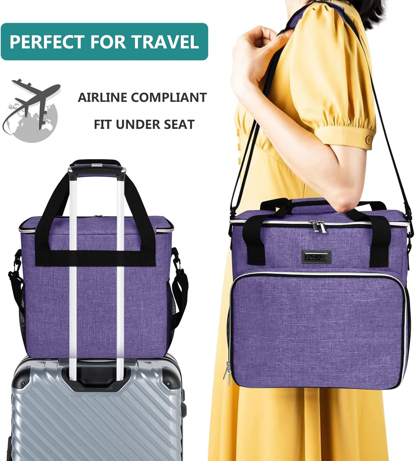 BAGLHER Dog Travel Bag, Pet Travel Bag (ALL Pet Travel Supplies), With 2 Pet Food Containers and 2 Collapsible Silicone Bowls; Essential Kits for Pet Travel Purple