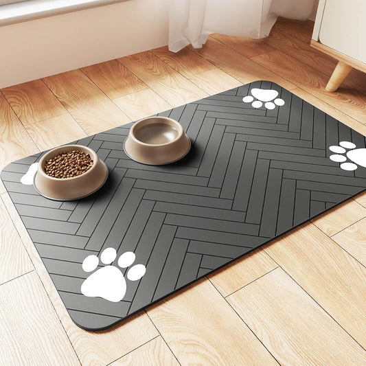 Pet Feeding Mat-Absorbent Pet Placemat for Food and Water Bowl, with Waterproof Rubber Backing, Quick Dry Water Dispenser Mat for Dog and Cat (17"x27", Striped Dark Gray)