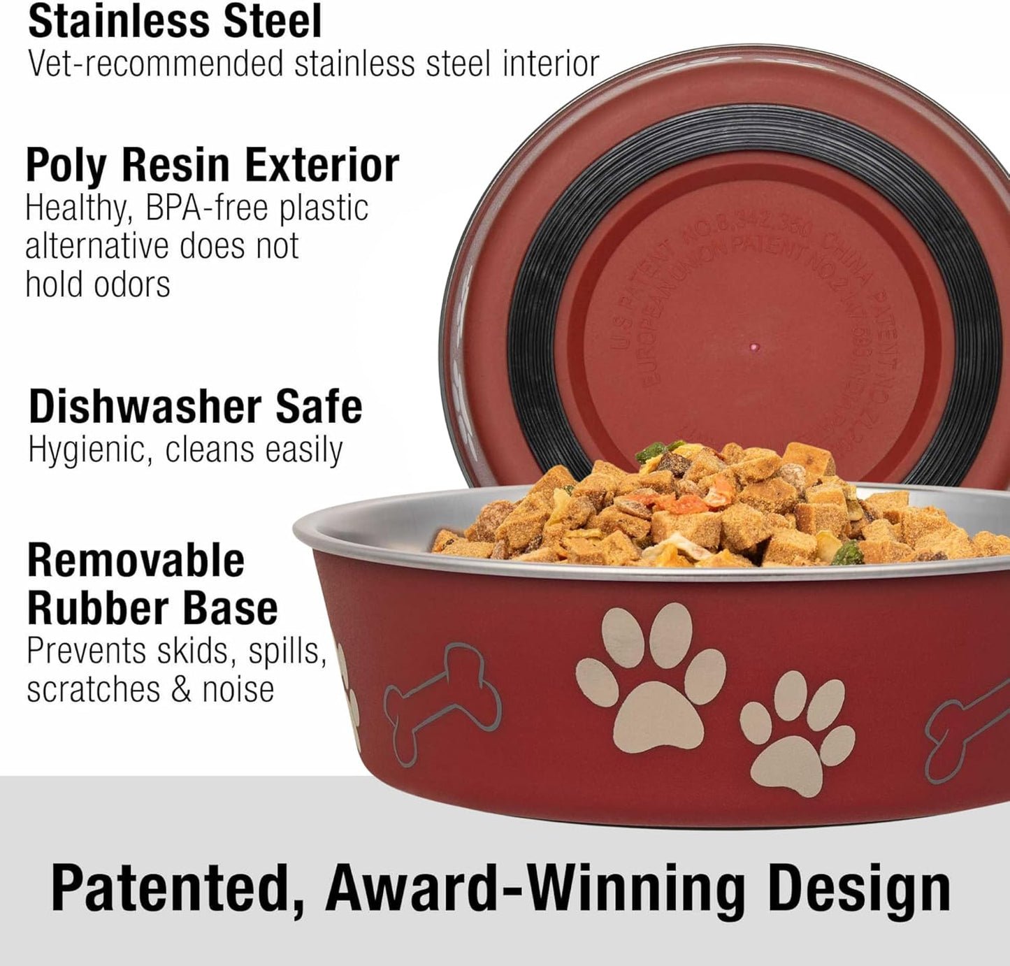 Loving Pets Bella Dog Bowls- Stainless Steel Dog & Cat Bowls - Spill Proof Dog Food Bowl, Cat Bowl, Puppy Essentials & Pet Supplies Great for Home & Travel (Medium 20-25 lbs, Merlot)