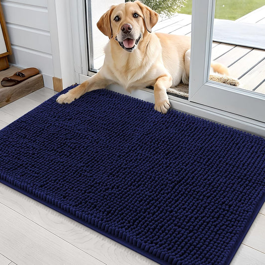 OLANLY Dog Door Mat for Muddy Paws 36x24, Absorbs Moisture and Dirt, Absorbent Non-Slip Washable Doormat, Quick Dry Chenille Mud Mat for Dogs, Entry Indoor Entryway Carpet for Inside Floor, Navy Blue