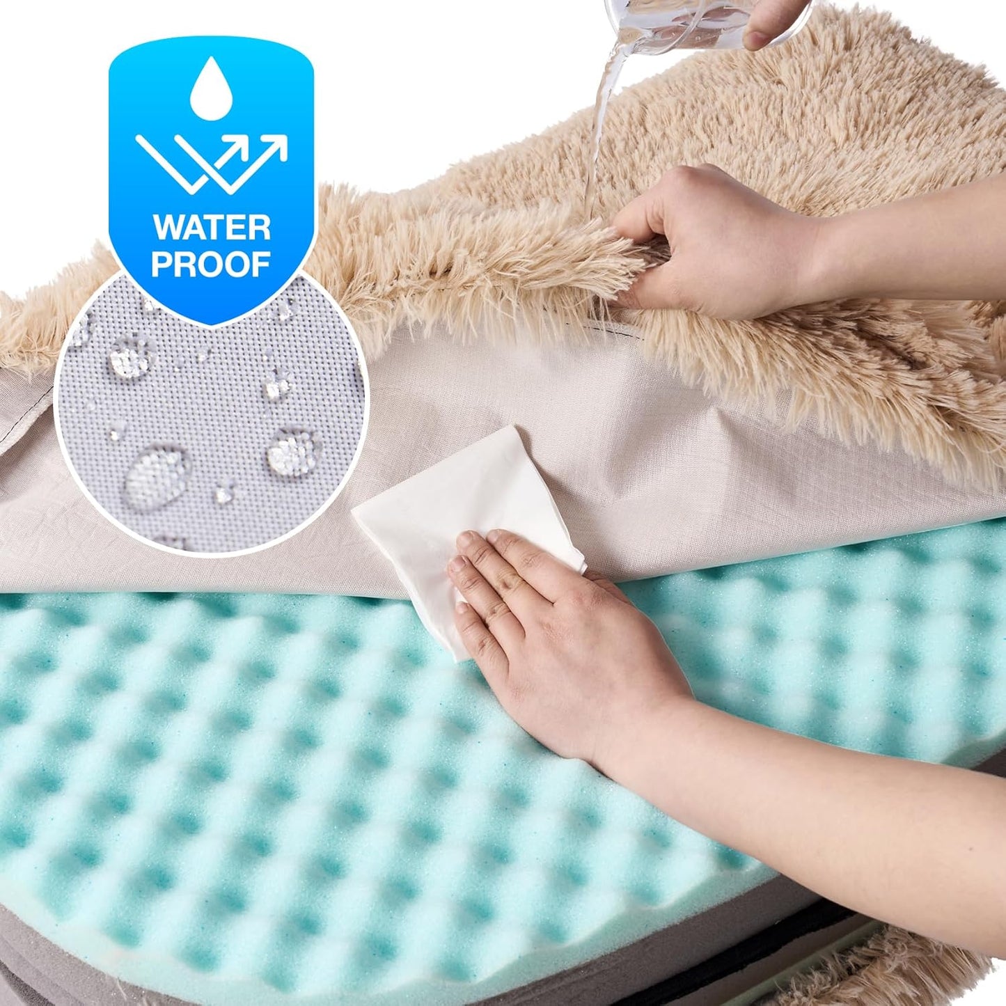 EHEYCIGA Foldable XXL Dog Bed, Faux Fur Fluffy Pet Couch Bed for Extra Large Dogs, Orthopedic Calming Memory Foam Big Pet Bed, Washable Soft Pet Sofa Bed with Non-Slip Bottom, Camel, 54"x38"x7.5"