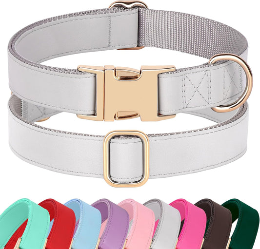 PET ARTIST Soft PU Leather Dog Collar for Small Dogs, Bright & Classic Nylon Padded Durable Dog Collar Leather with Quick Release Metal Buckle Adjustable for Male Dogs, Neck Fit 9-14"