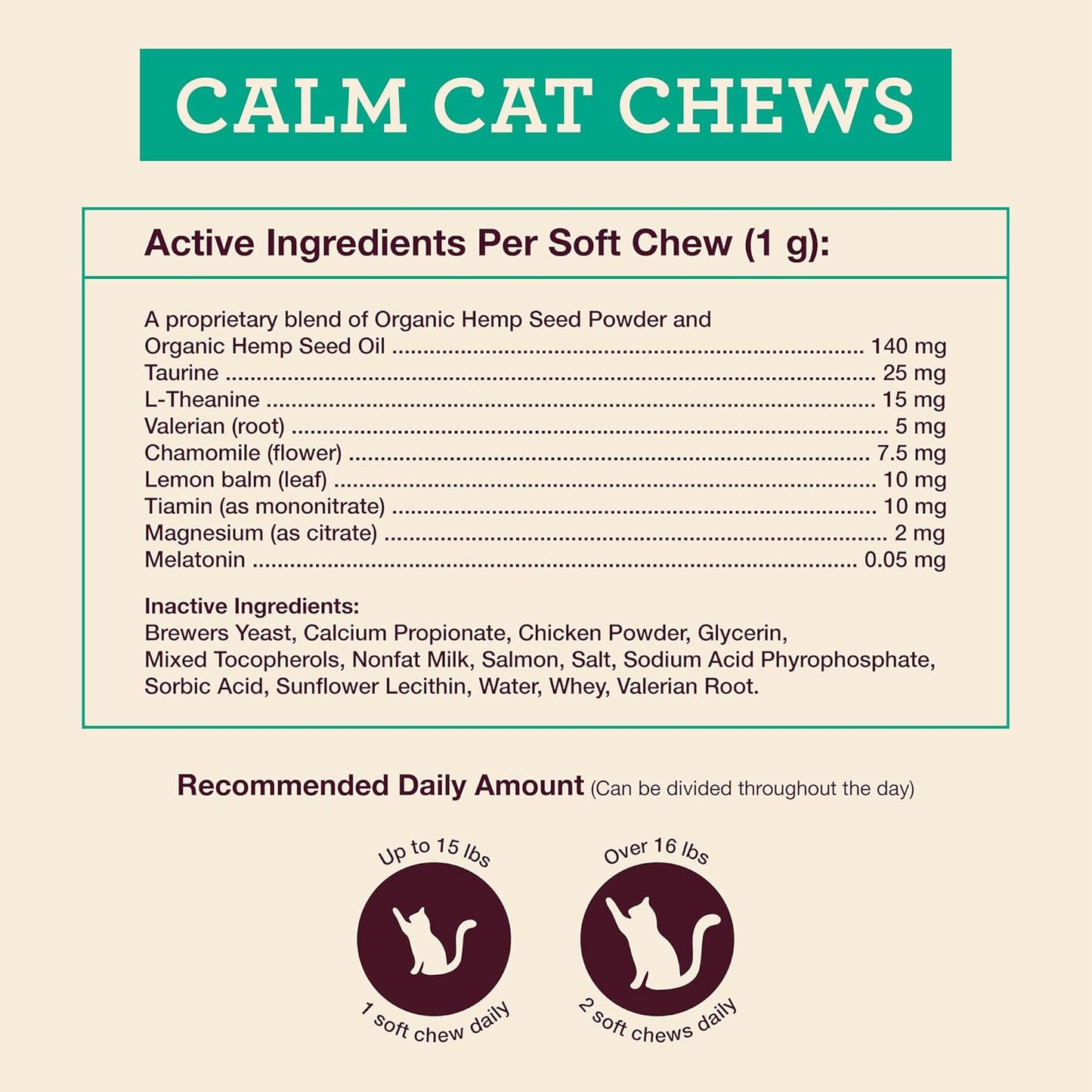 Hemp Well Calm Cat Soft Chews - Anxiety & Stress Relief Formula, Organic Ingredients, Soothes & Relaxes, Improves Behavior, 60 Count