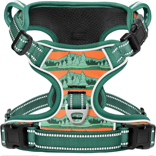 Timos No Pull Dog Harness,No Choke Front Clip Dog Reflective Harness,Adjustable Soft Padded Pet Vest with Easy Control Handle for Large Dogs,Wilderness,L