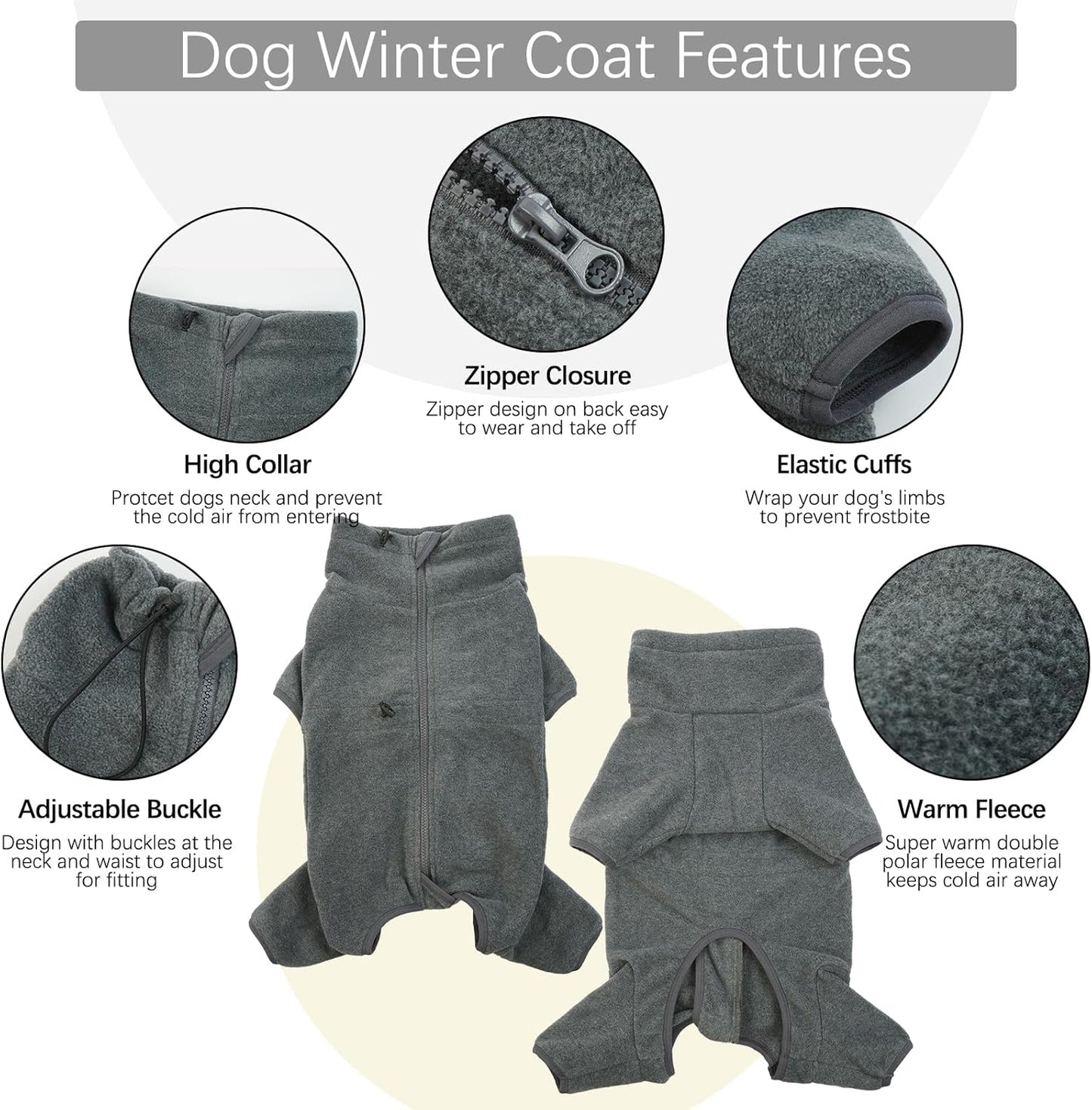 ROZKITCH Large Dog Sweaters for Male Dogs, Pet Windproof Warm Cold Weather Jacket Vest Cozy Jumpsuit Apparel Outfit Clothes for Small Medium Large Dog Walking Hiking Sleep Grey 2XL