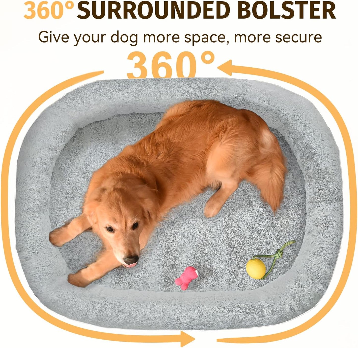 Orthopedic Waterproof Large Dog Bed: Memory Foam Washable Dog Bed with Bolsters - XL Removable Washable Cover for Medium Large Sized Pet - Non-Slip Bottom - Silver