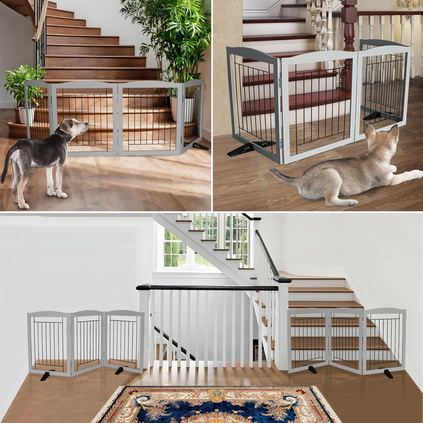 ZJSF Freestanding Dog Fence Indoor, Foldable Dog Gate for Doorways, Stairs or Hallways, Sturdy Wood Extra Wide Pet Gate with Support Feet for The House, Grey, 32 "Height-6 Panels